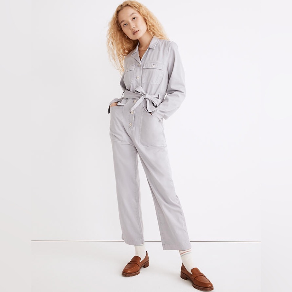 NEW Madewell Long-Sleeve Tie-Waist Fatigue Jumpsuit